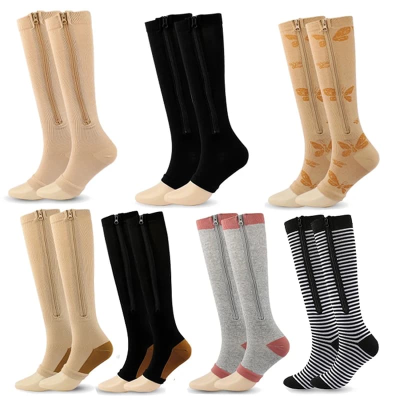 Compression Socks Zipper Varicose Socks Outdoor Running Fitness Hiking Sports Socks Medical Care Anti Fatigue Diabetes Swelling