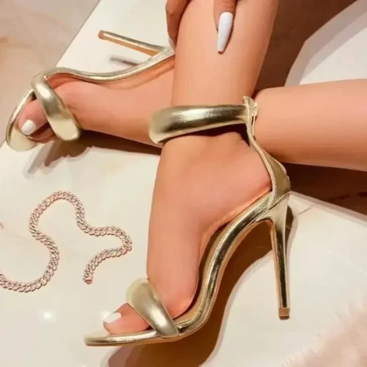Sandalias de tacón alto fino para mujer, zapatos  boda dorados, calzado de banquete, estilo simple, marca de lujo, nuevo