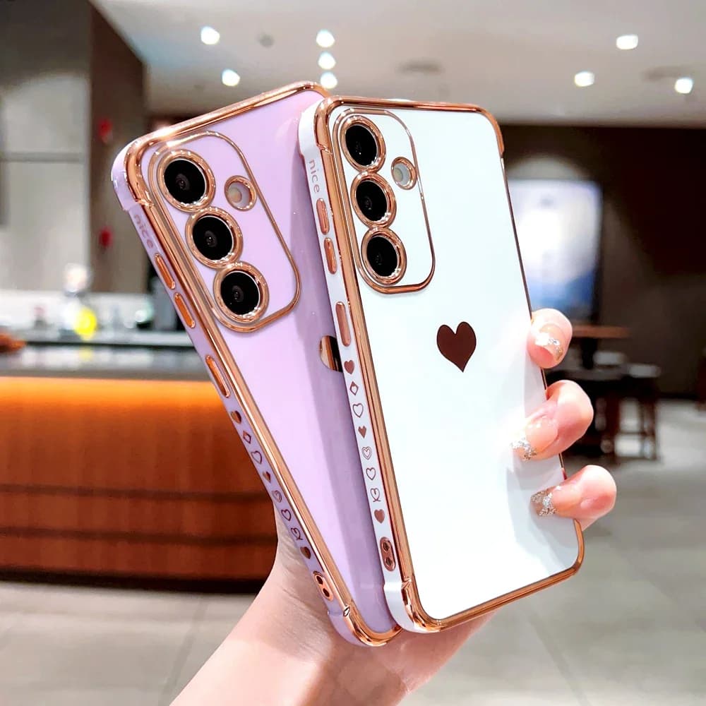 Plating TPU Case For Samsung Galaxy S25 S24 S23 S22 S21 Ultra Plus FE S24FE A55 A15 A35 A16 A54 A53 A52 A14 5G Love Heart Covers