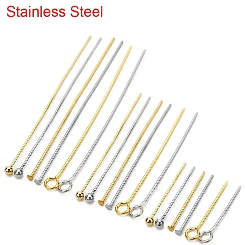 100pcs Stainless Steel Eye Flat Head Pins Needles Bulk 20mm 30mm 40mm Ball Bead Headpins Connector For Jewelry Making
