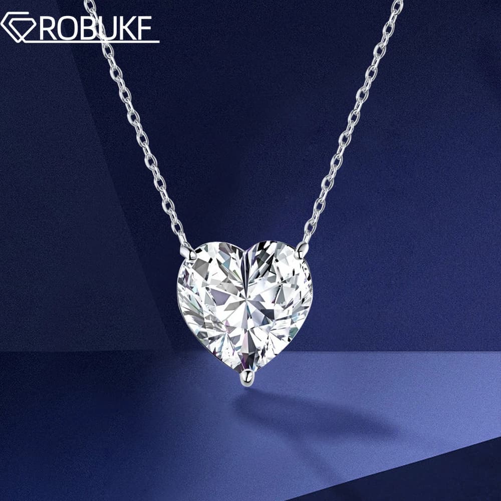 4 Carat Heart Shape Moissanite Pendent Necklace for Women D Color VVS Diamond with Certificate S925 Silver Plated 18K Neck Chain