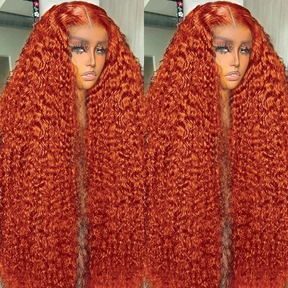 200 Density Deep Wave Curly ginger 30 Inch 13x4 Lace Front Human Hair orange 13x6 Lace Frontal Wig Brazilian For Black Women