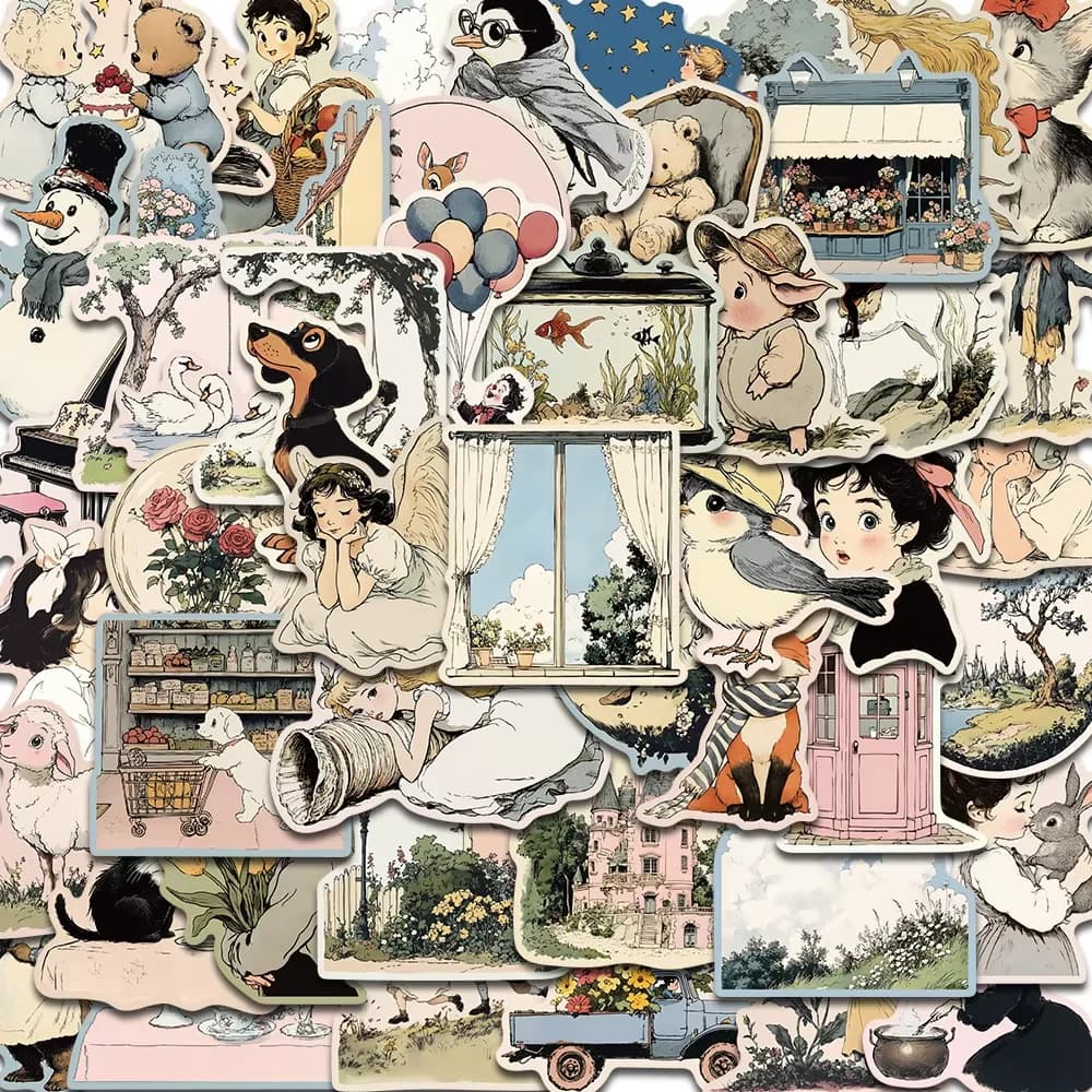 50PCS Comic World Sticker Graffiti Aesthetic Reading Laptop Luggage Scrapbooking Decals Waterproof Luggage Phone Decals ﻿