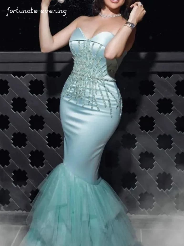 Fortunate Evening Elegant Vintage Sweet Mermaid Beaded Sequins Sexy Strapless Formal Occasion Prom Dress Evening Party Gowns