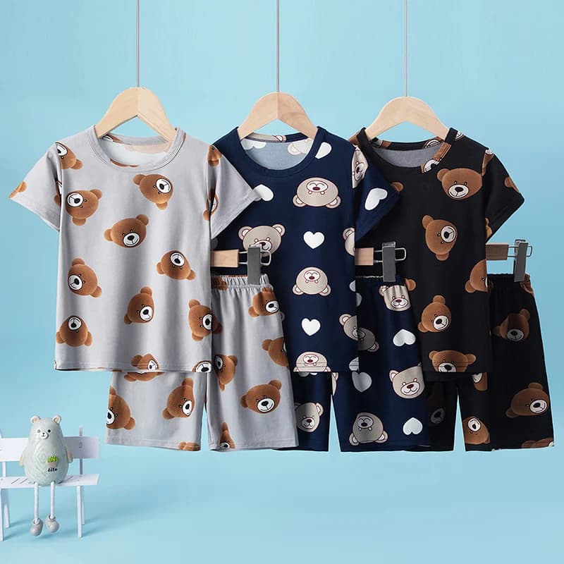 2-Pcs Children's Casual Cute Home Service Suit Boy Casual Joker Bear Print Short Sleeve Girl Comfortable Joker Sweet Shorts Suit