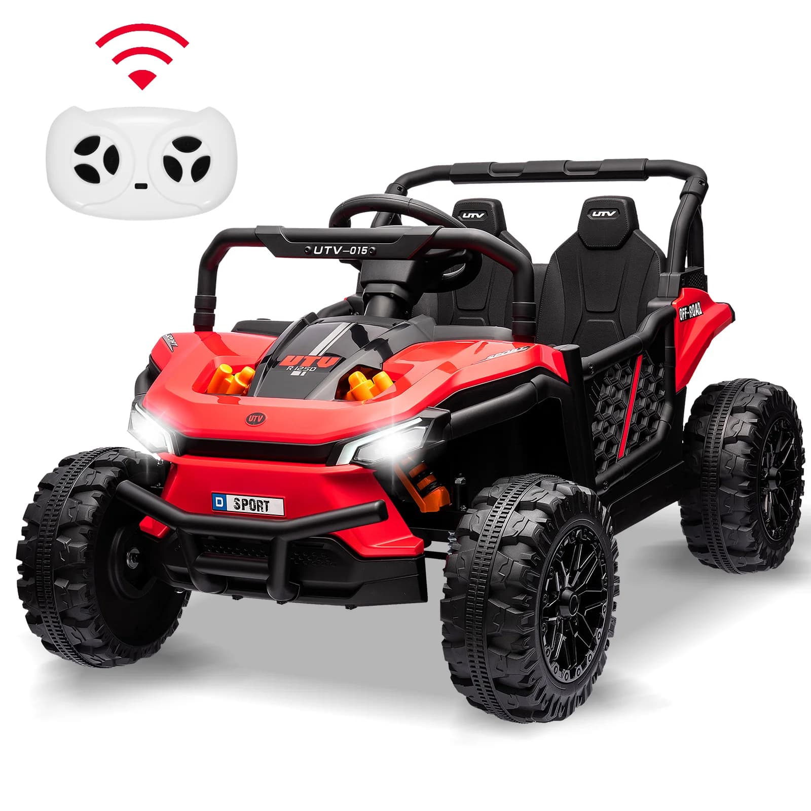 12V Electric UTV Car with Remote Control, Ride on Truck with Toy Storage Spring Suspension, LED Headlights, Ride Cars w/4 Wheels