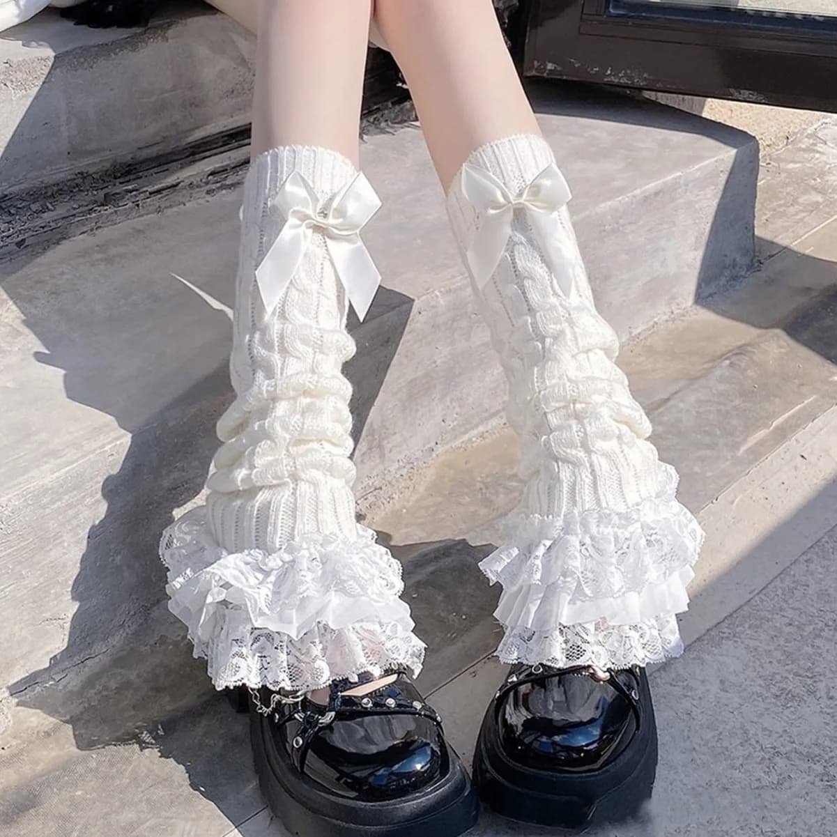 2024 Autumn Winter Lolita Loose Socks Sweet White Women Boot Socks Maid Lace Girl Leg Warmer Sleeve Fashion Bowknot Stocking