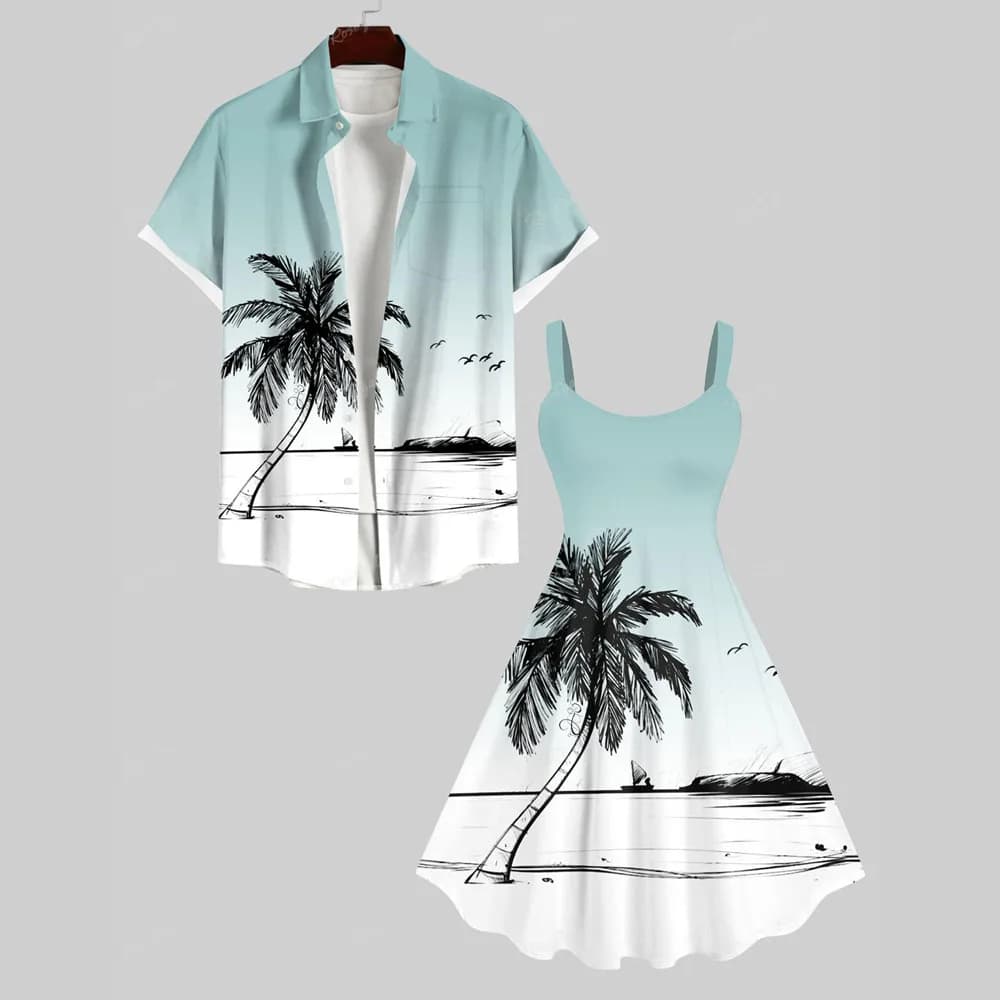 Hawaiian Casual Vacation Prints Couple Clothes Suits Women Dress Matching Men Shirt 3D Graphic Spring Summer Outfits For Couples