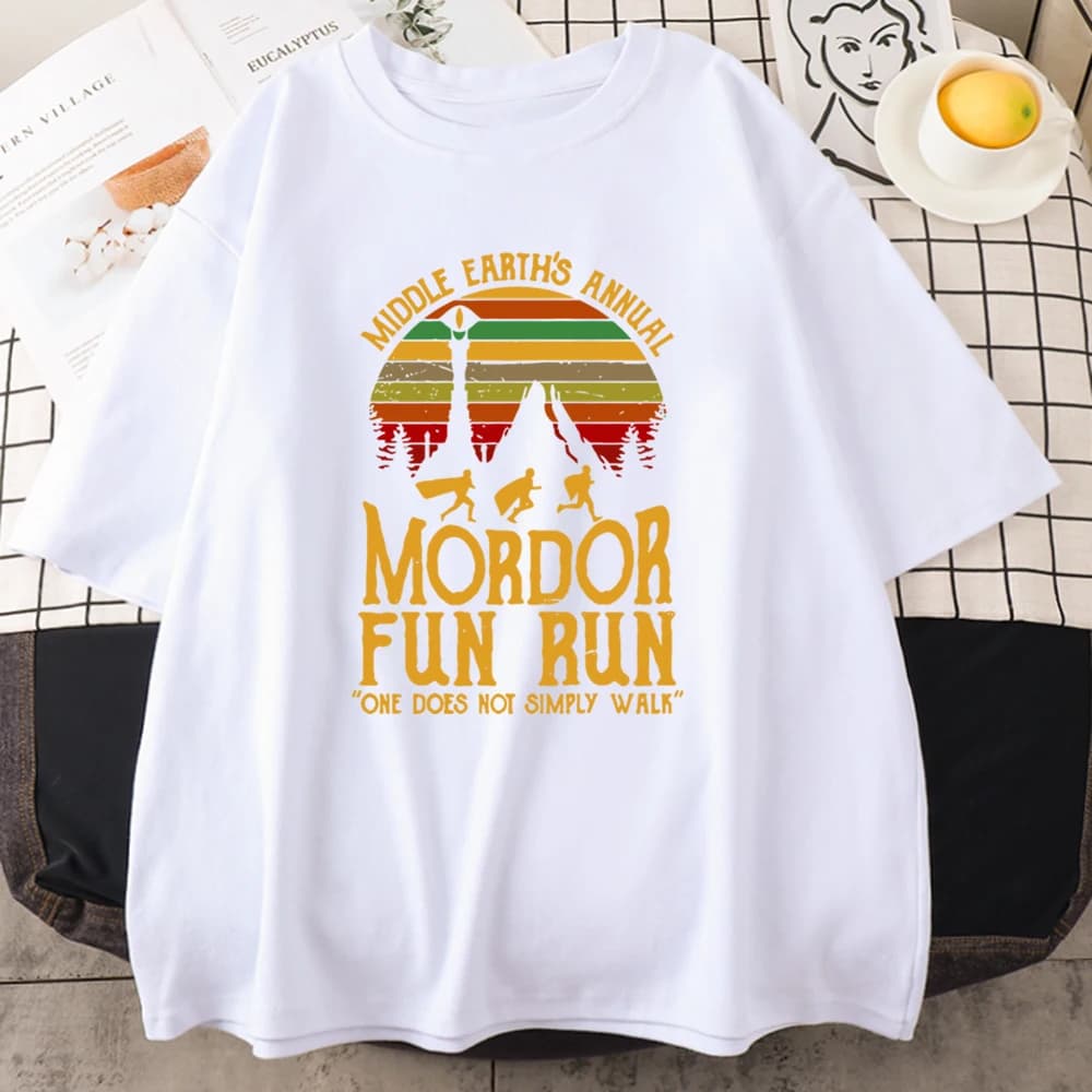 Middle Earth's Annual Mordor Fun Run Print Mans T Shirts Crewneck Vintage Breathable Tee Clothing Loose All-math Men Cotton Tops