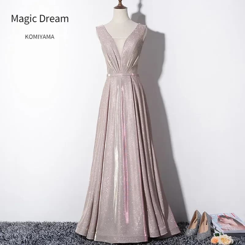 Customized Simple Temperament V-neck Wedding Party Vestidos V-neck Evening Dresses 2025 New Slim Waist Pleated Formal Dress Wome