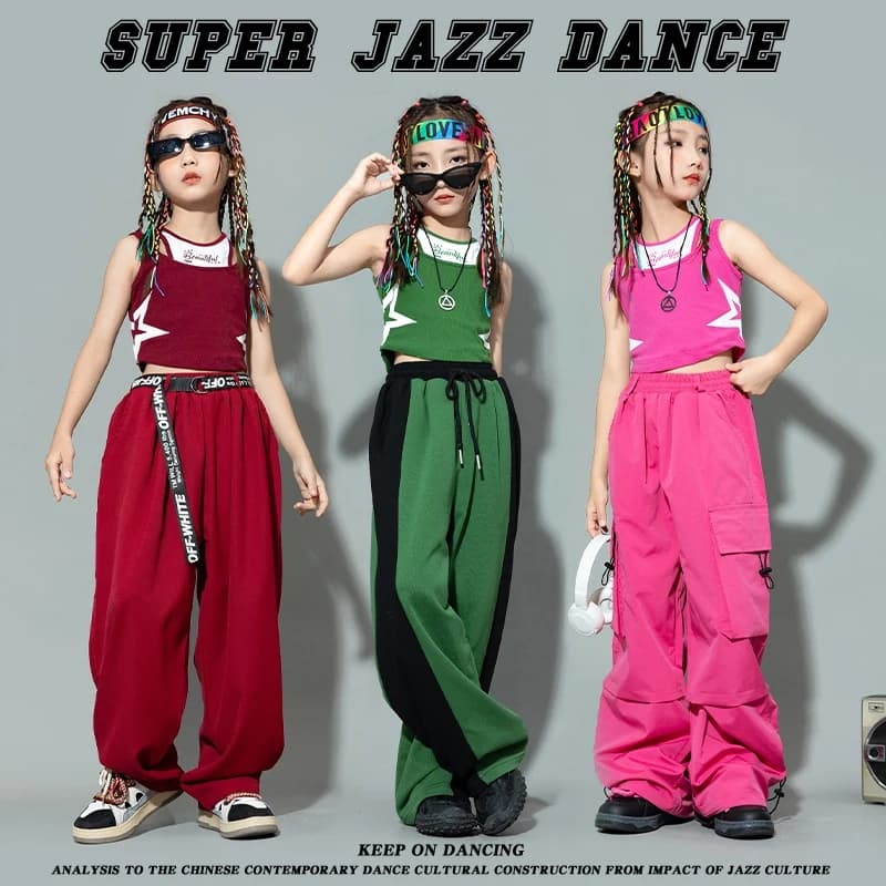 New Jazz Dance Girls Kids Clothing Children Vest Pants Suit Hip-hop Street Dance Clothes Suit Catwalk Show Costumes DQL9883