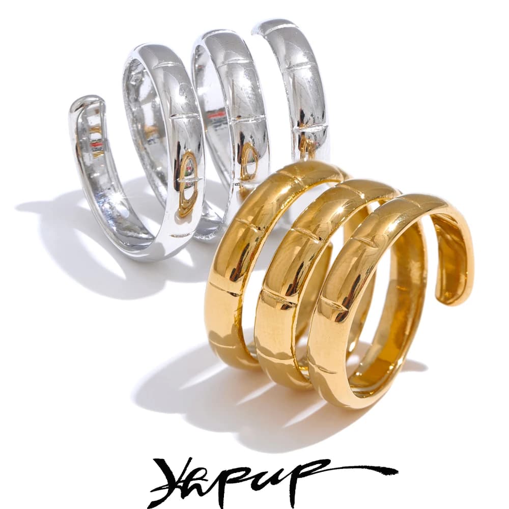 Yhpup Stylish Unique Stainless Steel Metal Layered Wrapped Finger Ring for Women Personalized Water Resistant Chic Jewelry New