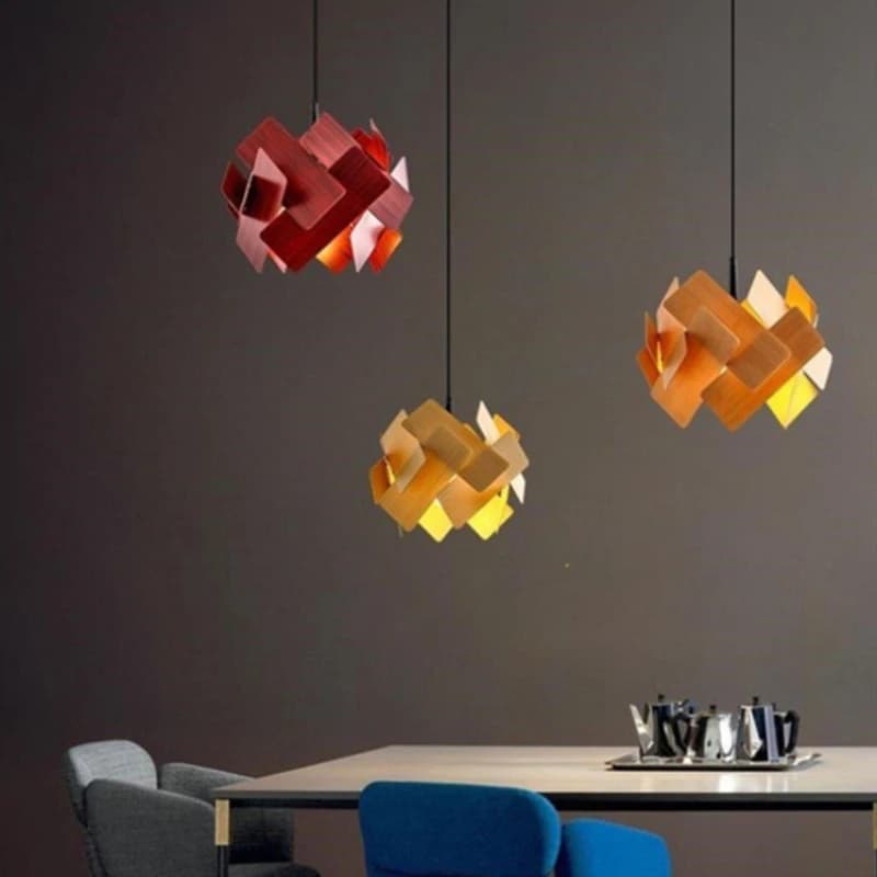 Blue Red Wood Colorful E27 Pendant Lights For Dining Room Kitchen Shop Bedside Creative Lamp Cord Adjustable 110-240V