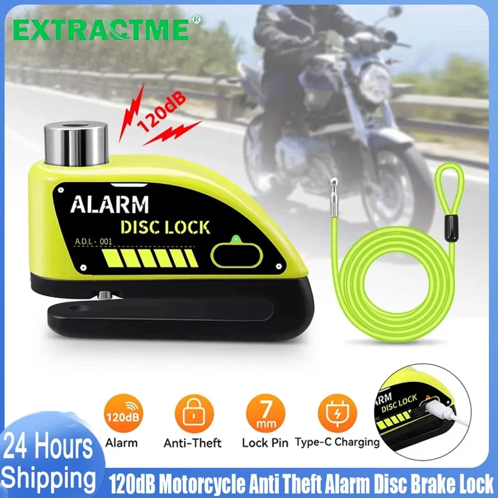 Extractme Motorcycle Alarm Disc Brake Lock Security Moto Wheel Disk Padlock Waterproof 110dB Loud Anti Theft Alarma Motocicleta