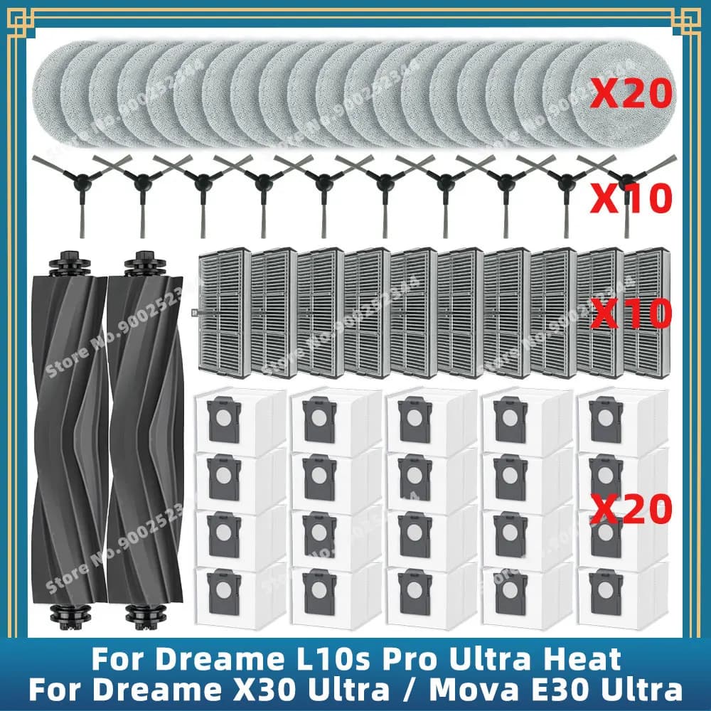 Compatible For ( Dreame L10s Pro Ultra Heat / X30 Ultra / Mova E30 Ultra ) Parts Accessories Main Side Brush Filter Mop Dust Bag