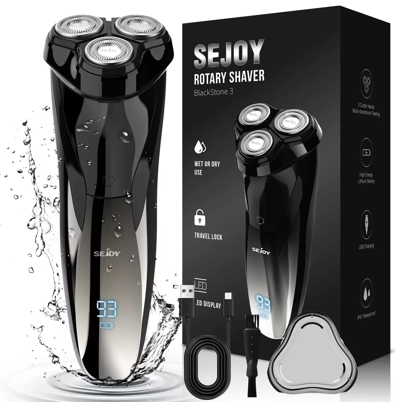 Sejoy Electric Shavers for Men Rechargeable Wet & Dry Electric Shaver with Pop-Up Trimmer - 3D Floating Cutter Head