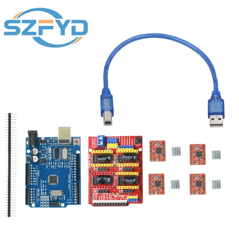 CNC Shield V3 Engraving Machine 3D Printer + 4pcs DRV8825 Or A4988 Driver Expansion Board For Arduino + UNO R3 With USB Cable