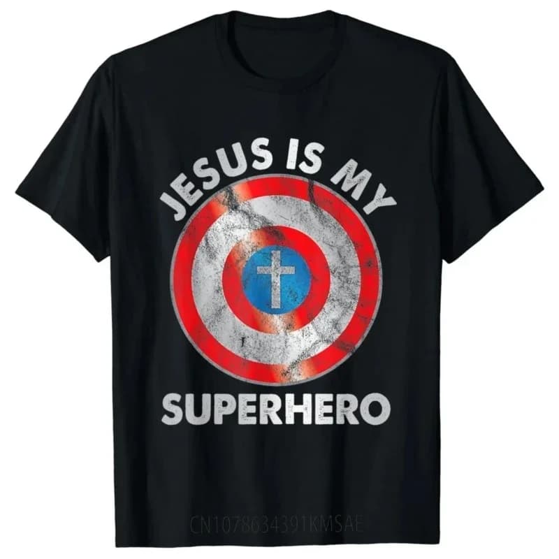 Graphic T Shirts  Streetwear  Camisetas  Jesus Is  My SuperHero Christian Jesus Lovers Men T-Shirt  oversized t shirt tops
