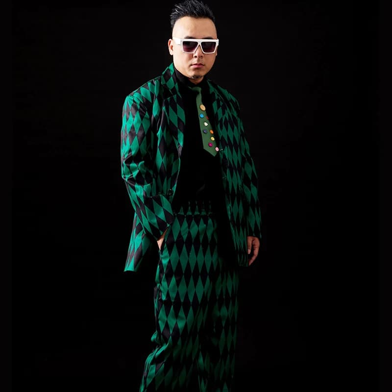 Men Singer Jazz Dance Costume Green Plaid Hip Hop Dance Suits Male Ballroom Dance Clothes Nightclub Ds DJ Stage Outfit XS8775