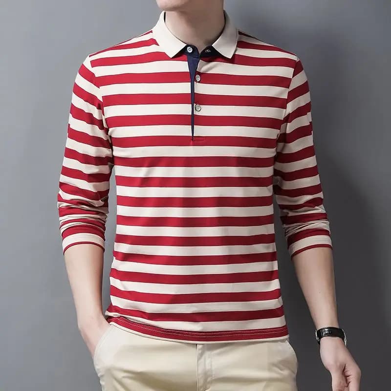 Male Sweatshirts 100℅ Cotton Pullover Stripe Business Formal Red Mens Polo Shirts Clothing Deals High Quality New Luxury Sale Xl