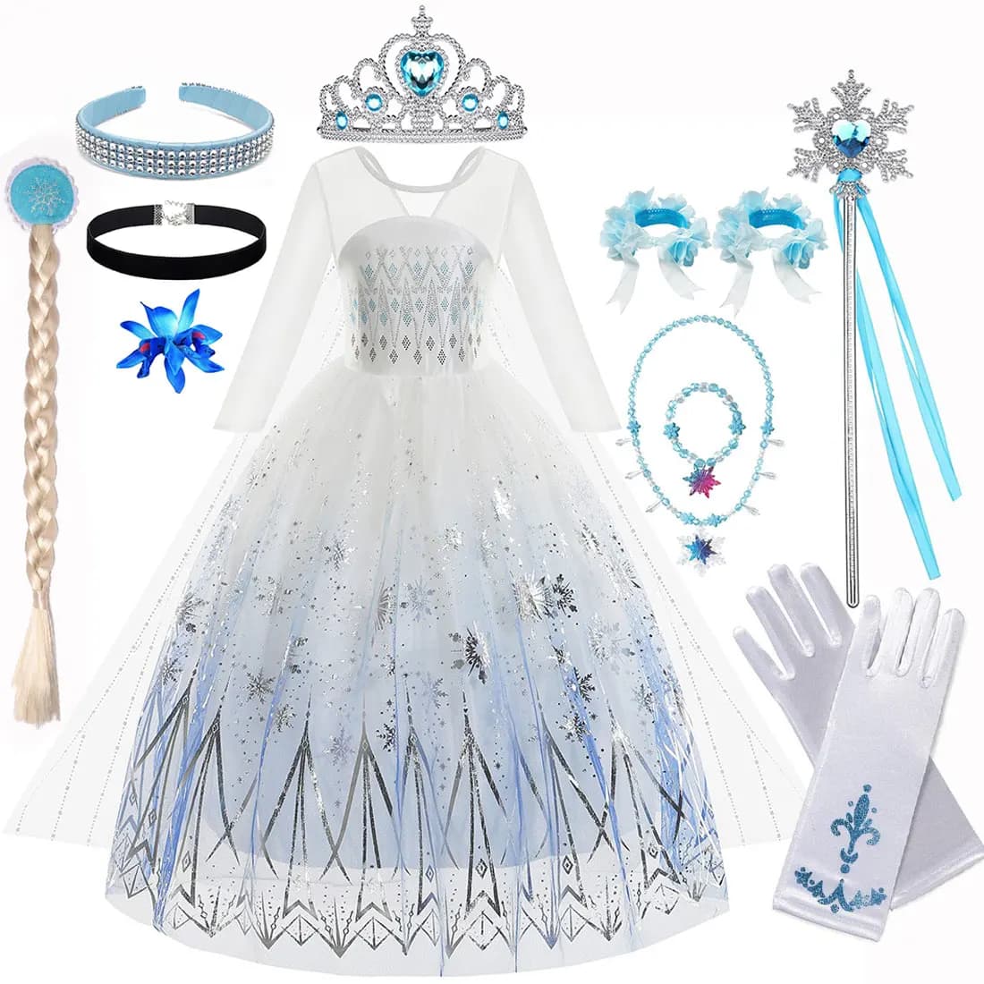 Disney White Frozen Costumes for Girl Cosplay Elsa Princess Dress Long White Dresses Halloween Carnival Clothes Fire Spirit Olaf