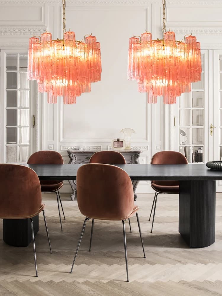 Pink White Glass Tube French Design LED Chandelier Lighting Hanging Lamps Lustre Suspension Luminaire Lampen For Dinning Room