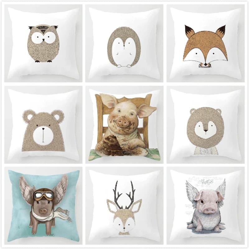 Children's room decoration cartoon pillowcase pet animal cushion cover rabbit giraffe lion porcupine bear fox