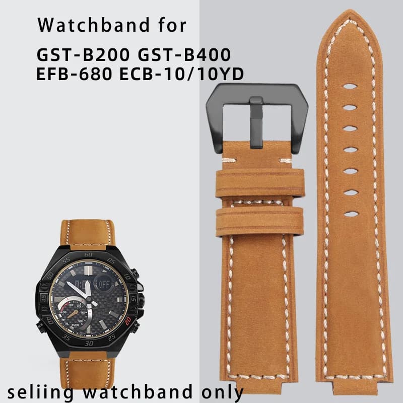 Convex mouth wristband for Casio Ocean Heart Clinic series EFB-680 ECB-10YD retro frosted cowhide men's GST-B400/GST-B200 strap