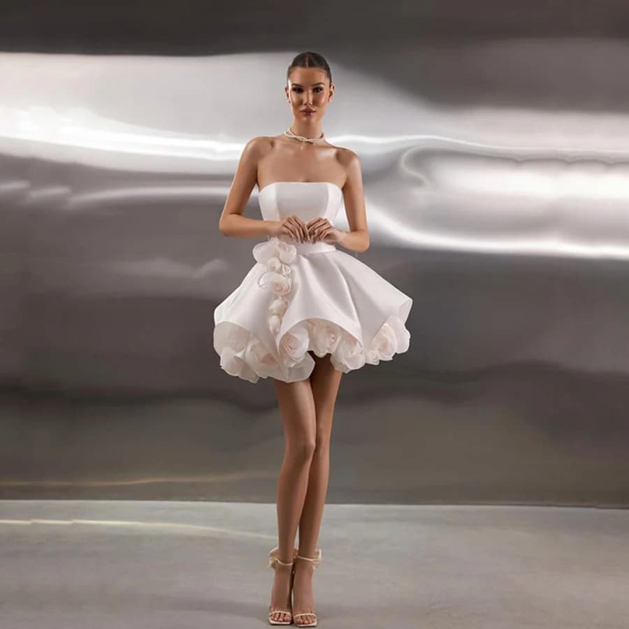 Customized Newest Strapless Mini Prom Party Cocktail Dresses Satin Illusion Ball Gown Custom Made Girls Party Dress