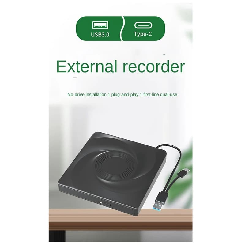 External CD/DVD Drive Portable CD DVD +/-RW Drive Optical Drive Player Reader USB 3.0 & Type-C For Win 11 10 8 7 Durable