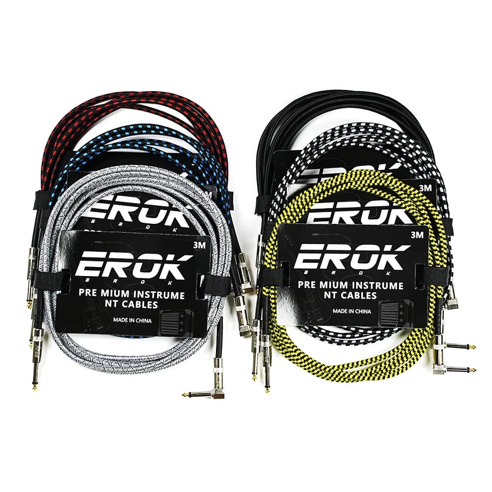 EROK 3M Guitar Cable Noise Reduction Line 6.35mm Male to Male Colorful Braided Line Connect Pedal Instrument Cables Accessories