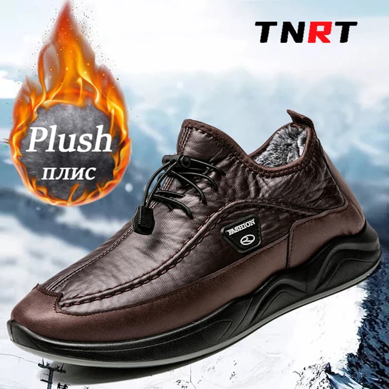 2024 Winter Men's Boots Microfiber Leather Snow Boots Man Plush Warm Causal Shoe Waterproof Ankle Boots Male Sneakers Size3-46