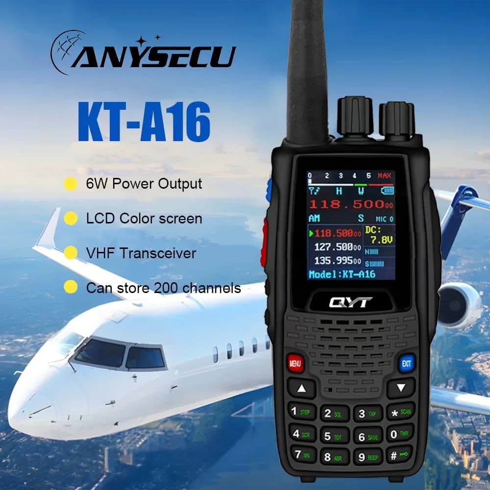 Air Band Transmit VHF Walkie Talkie KT-A16 Tx108.000-136.999MHz Rx108.0000-136.999MHz 6W 200Ch W/10 NOAA Weather Forecast kt a16