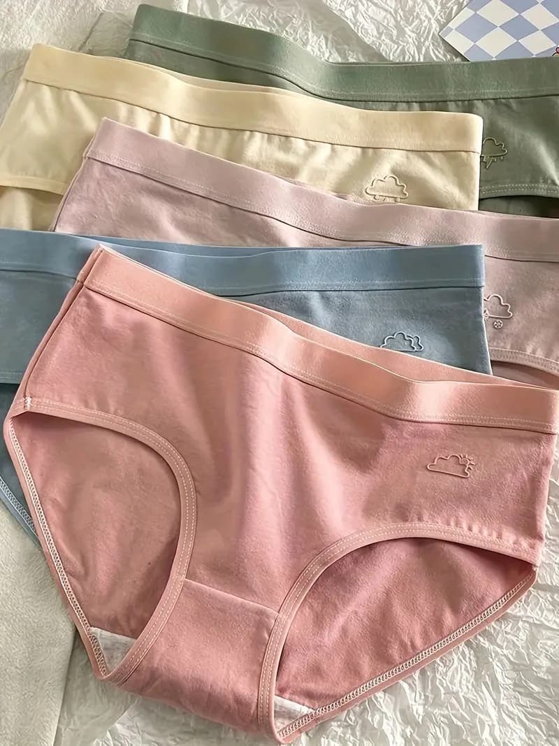 5Pcs Cotton Weather Pattern Underwear Women Stretch Panties Girls Sexy Solid Low Waist Briefs Breathable Sports Underpants M-XL