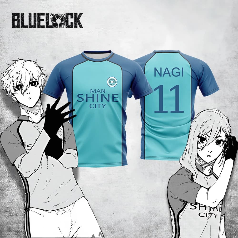 Blue Lock NAGI Man Shine City Jersey Japanese Anime Cosplay Football Uniform Breathable Sports T-shirt Hyoma Chigiri Tops Unisex