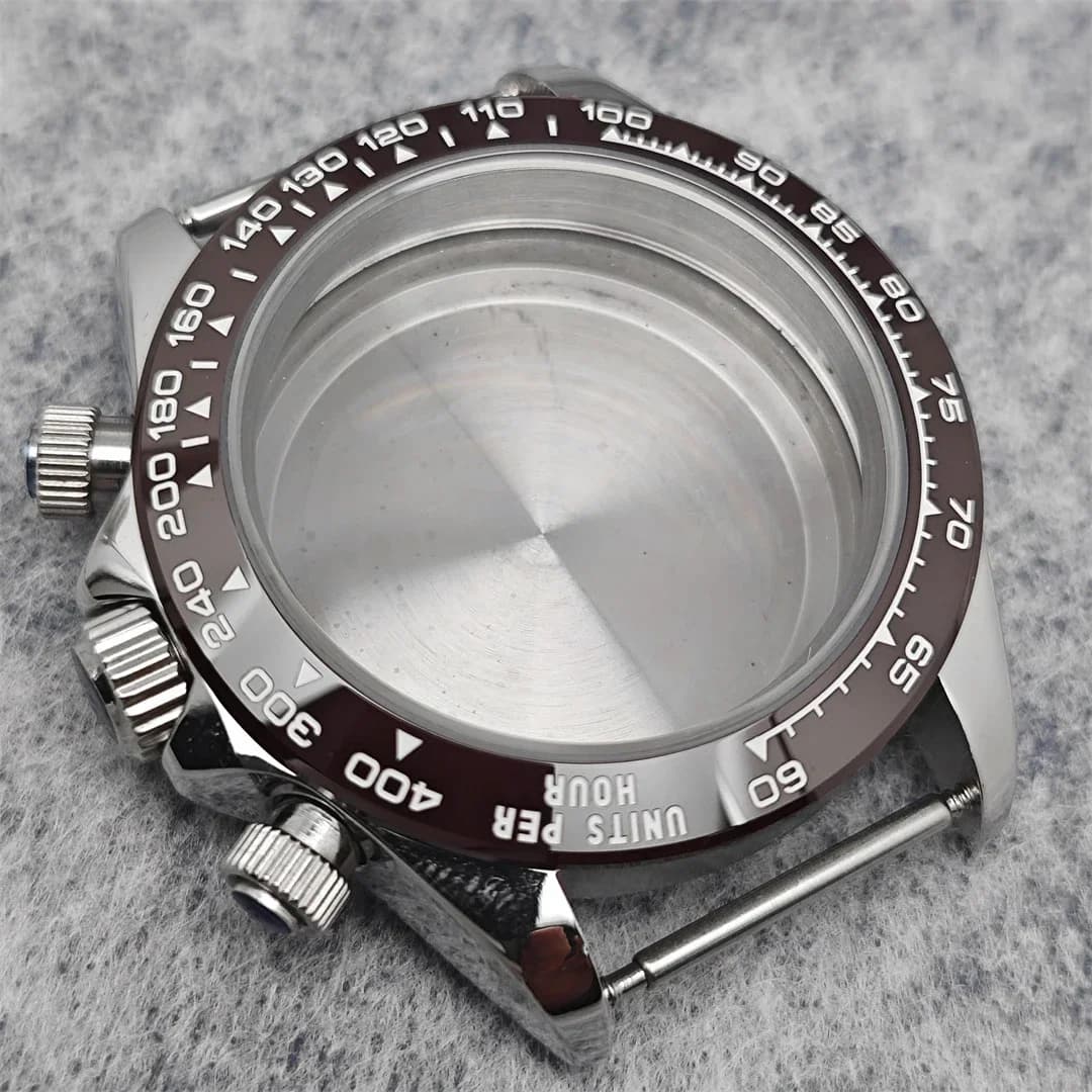 VK63 Watch Case with Sapphire Glass Stainless Steel Case with Ceramic Bezel Men's Watch Accessories for VK63 Quartz Movement