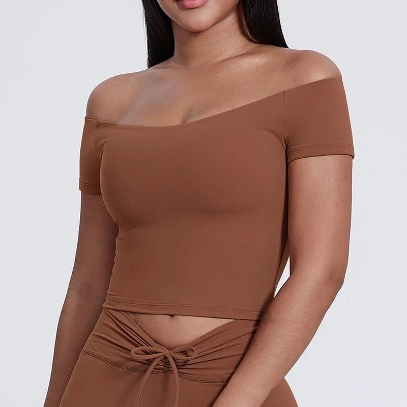 Women's Yoga Short Sleeve Tank Top Gym Workout Crop Top Vest Tight Soft Sports Bra Running Workout Sportswear With Chest Pad