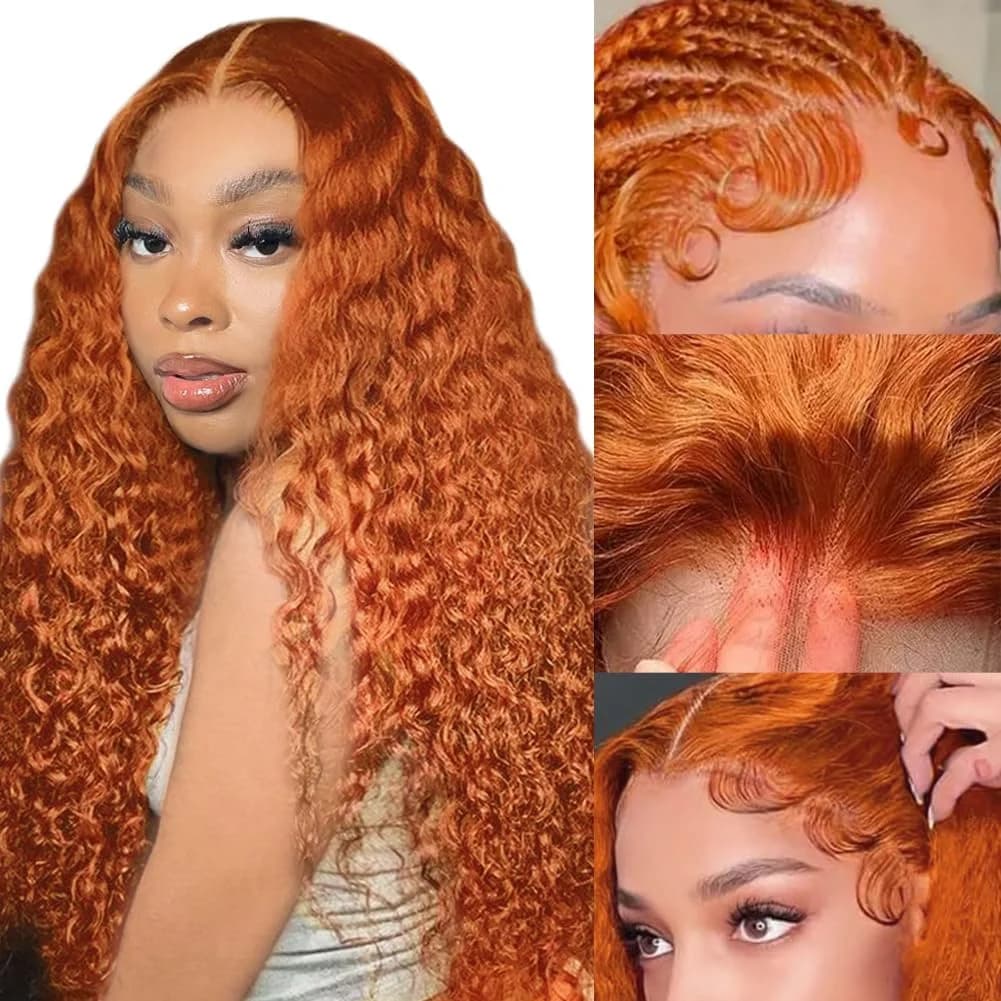 Ginger Deep Wave Wig Human Hair 13x4 Ginger Orange Lace Front Wigs Human Hair Pre Plucked with Baby Hair Curly Wig Human Hair