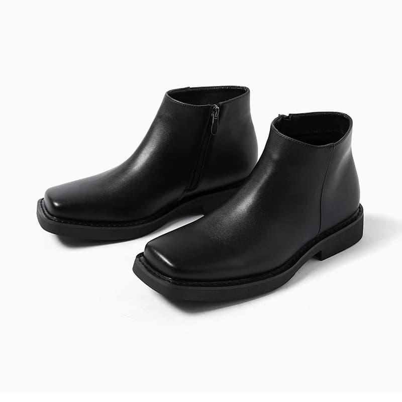Luxury Fashion Black Men Casual Leather Shoes Autumn Winter Dress Ankle Boots Vintage British Business Square Toe Chelsea Boots