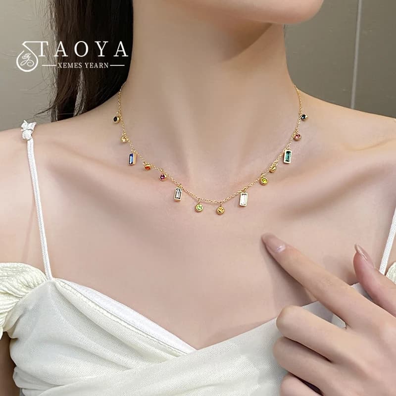Light Luxury Stainless Steel Colorful Zircon Dopamine Short Collar Chain 2025 Colorless Jewelry For Women‘s Necklace Accessories