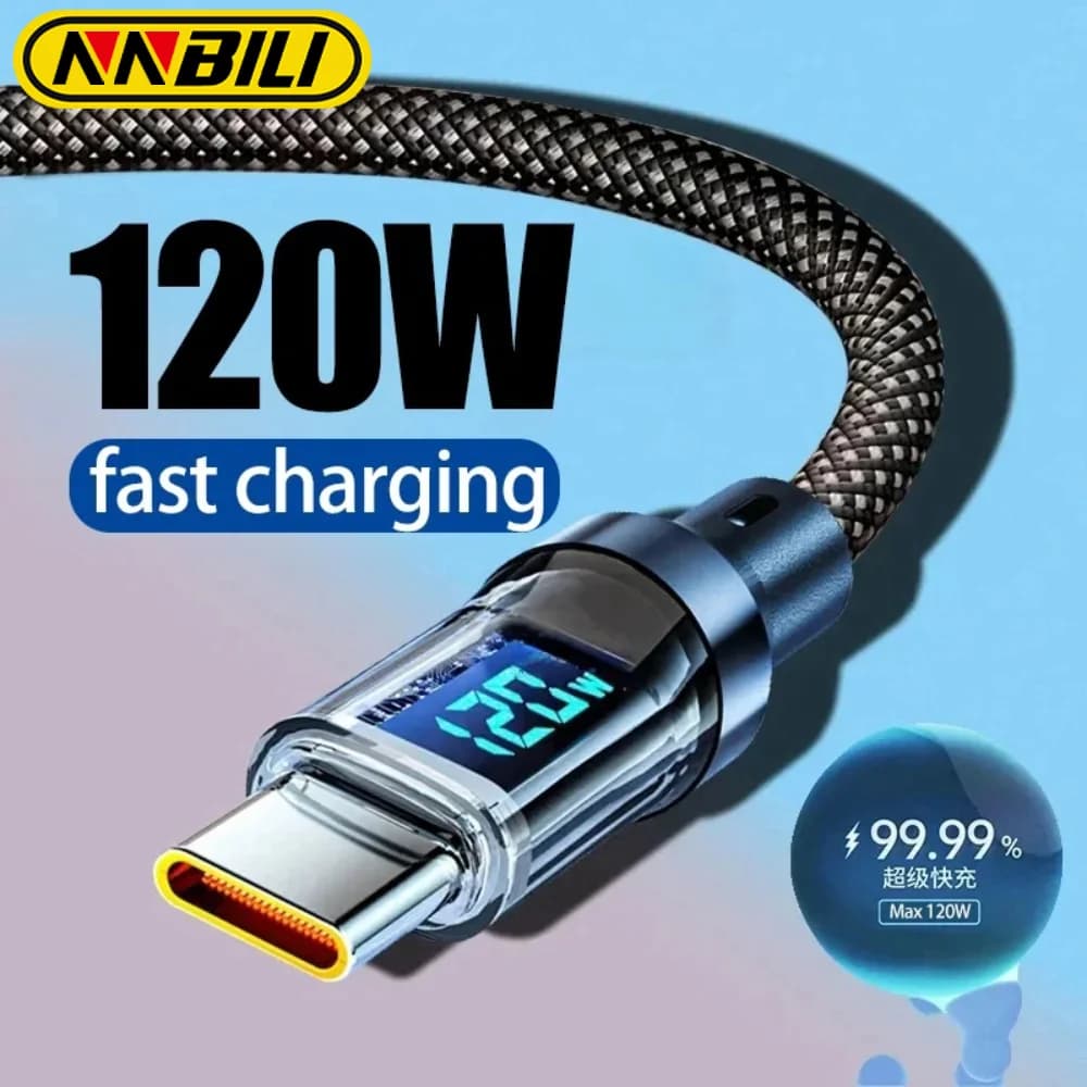 NNBILI New 120W LED Digital Display Quick Charge USB Type C Cable For OPPO VIVO  Huawei Fast Charging Data Cord