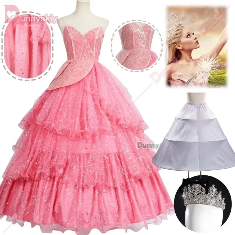 Wicked Glinda Cosplay Witches Costumes Clothes 2024 Movie Party Role-playing Princesses Pink Suit Dress Ball Gown Robe Hat