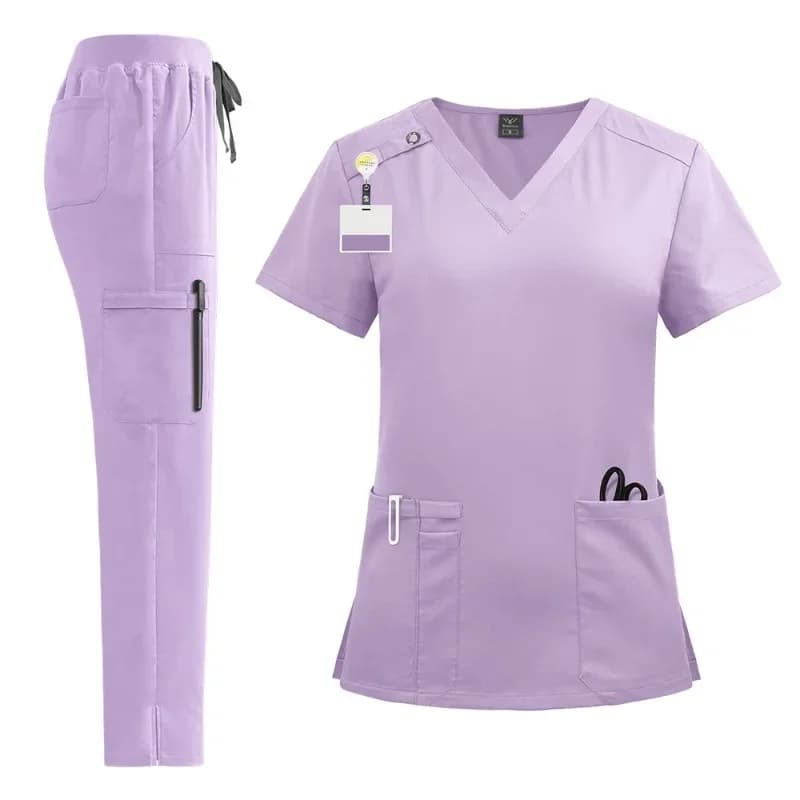 High-quality Nursing Scrubs Uniform Suit Short Sleeve V-neck Tops+Pants Sets Women Multicolor Pet Medical Workwear Nurse