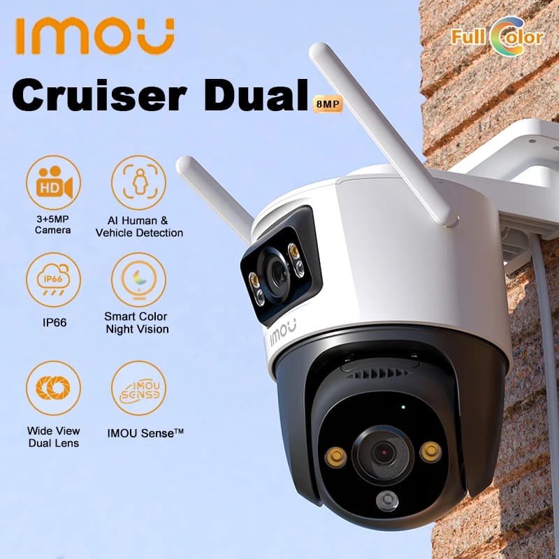 IMOU 3+5MP Cruiser Dual Camera IP66 Dual Lens Outdoor Smart Color Night Vision AI Human & Vehicle Detection Security PTZ Cameras