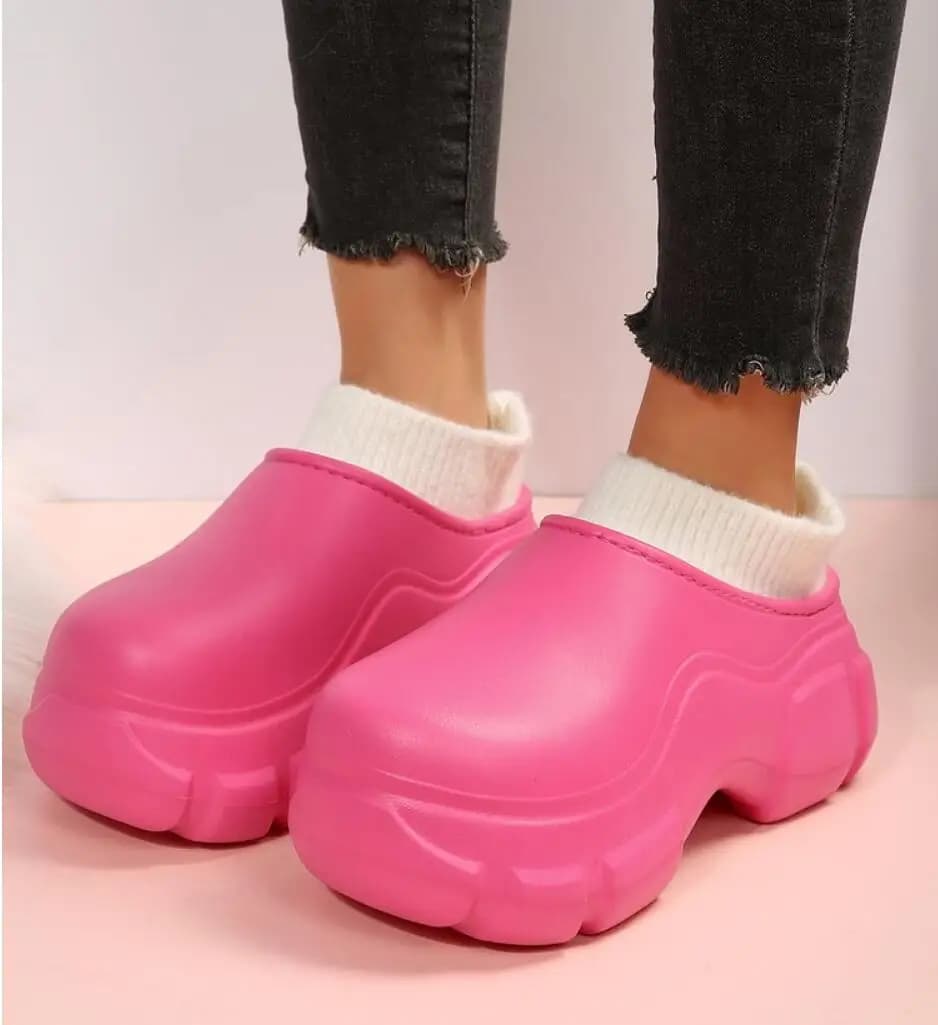 Women Platform Ankle Rain Shoes Ladies Waterproof EVA Chelsea Boot Female Warm Plush Working Garden Water Shoes Winter Classic