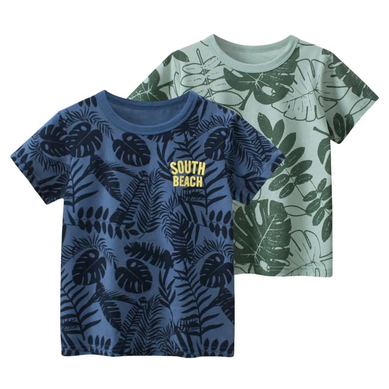 2025 Beach Style Girls Leaf Print T Shirt for Summer Short Sleeve Kids Clothes Girl T-Shirts Clothes Cotton Tops See Wear