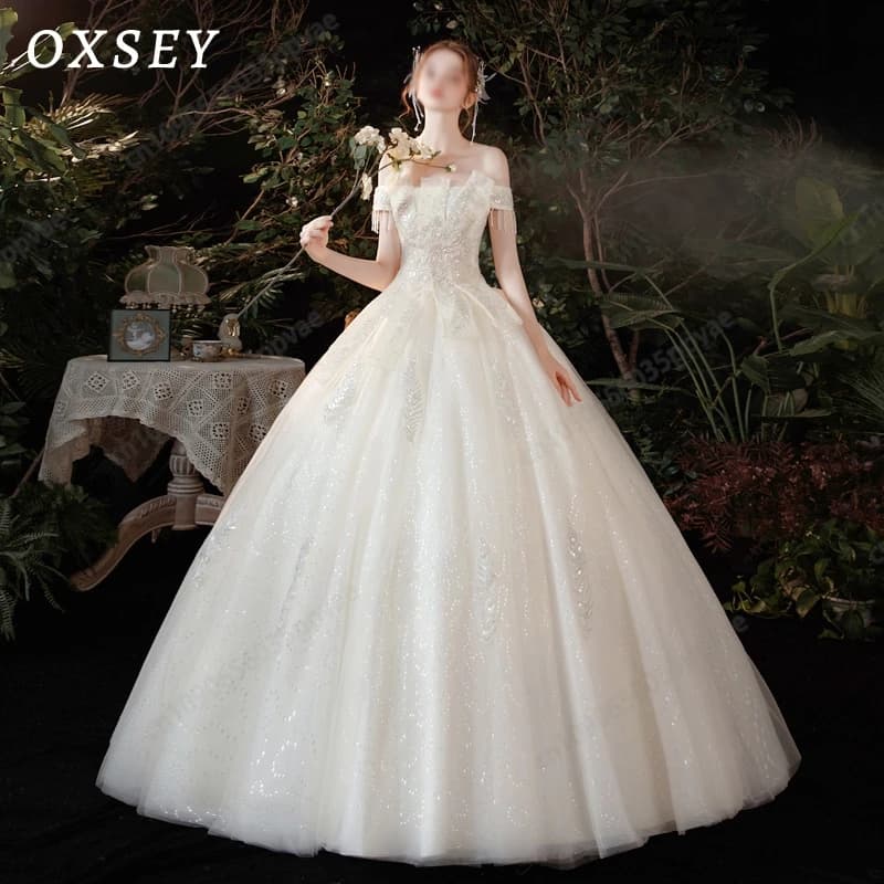 OXSEY2024 New One-Shoulder Slim Long Tail Wedding Dress French Court Style Three-dimensional Cutting Princess Wedding Dress