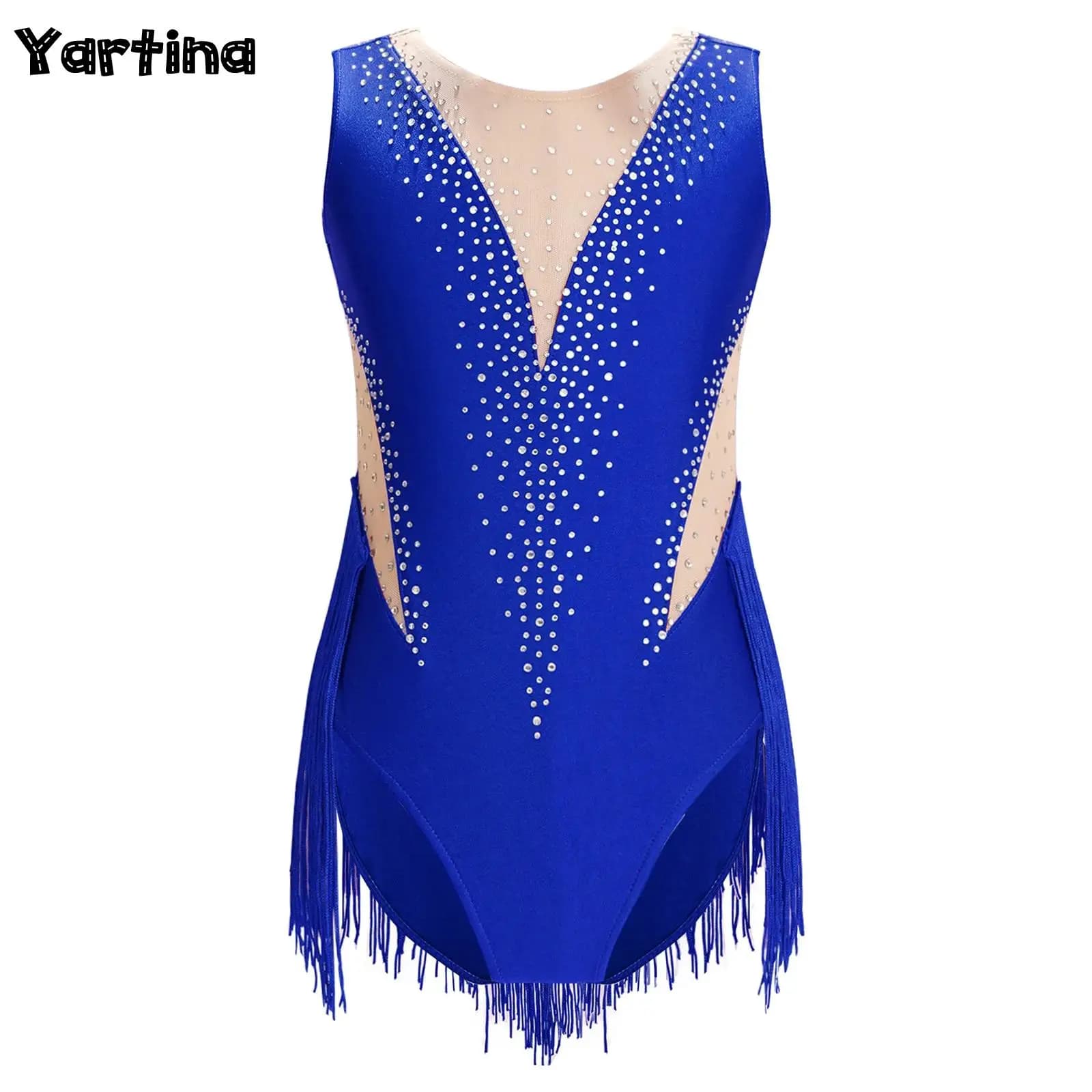 Kids Girls Gymnastics Swimsuit for Ballet Jersey Leotards Lyrical Dancing Artistic Figure Skating Costume Sheer Mesh Bodysuit