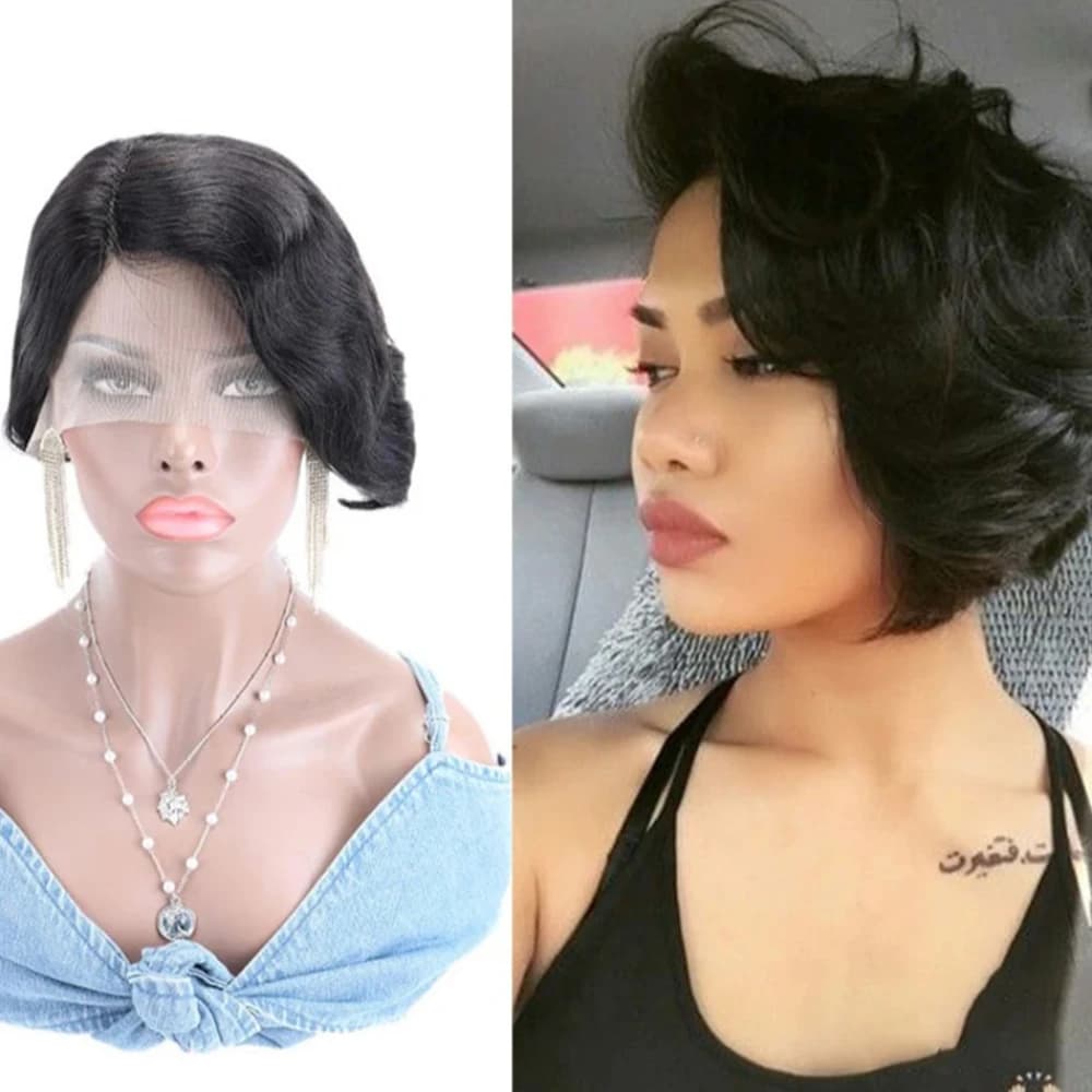 Short Pixie Cut Human Hair Wig T Lace Front Wigs 100% Brazilian Straight Bob Wigs Cheap Part Lace Front Wigs for Black Women