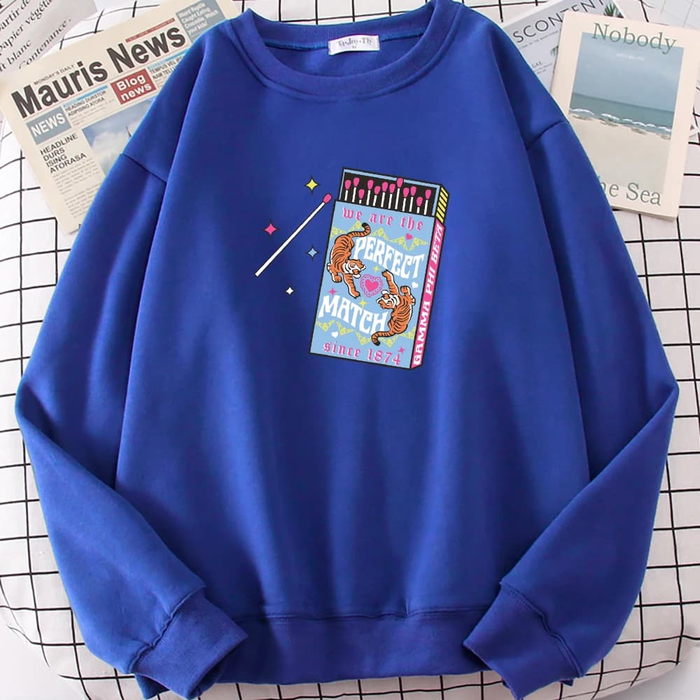 We Are The Perfect Match Matchbox Print Streetwear Women Casual Hip Hop Sweatshirt Sport Fleece Pullovers Multicolor Unisex Tops